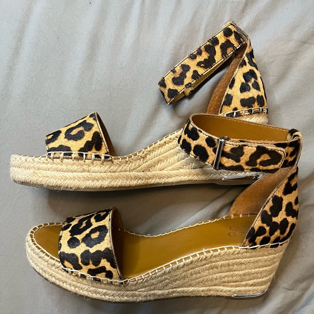 EUC Franco Sarto leopard wedge sandals